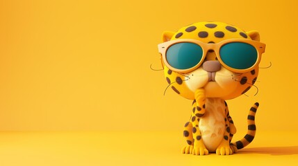 Cute cartoon leopard wearing sunglasses. 3D rendering.