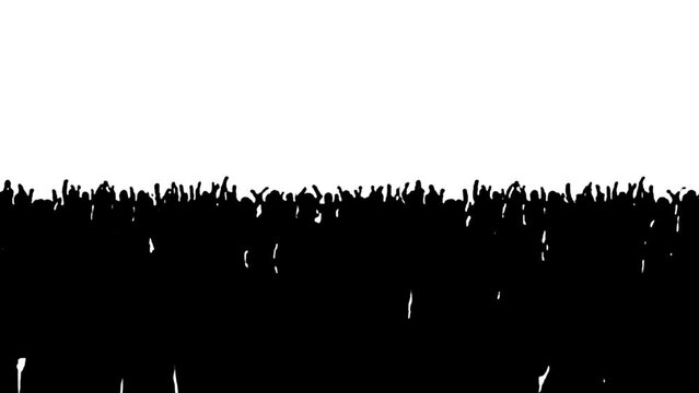 Crowd silhouette of people at a club concert or sports event. Black and White for compositing and presentation. Alpha matte isolated.