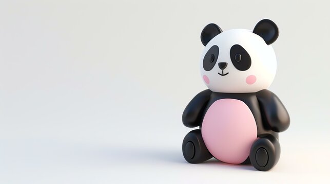 3D rendering of a cute cartoon panda sitting on a white background. The panda has a pink belly and black eyes and nose.