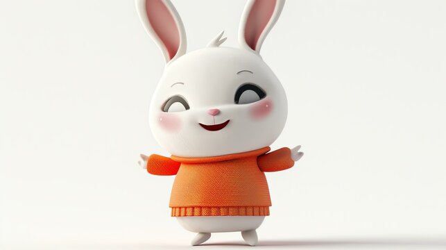 This adorable 3D rendering of a fluffy white bunny rabbit is sure to delight.