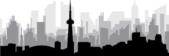 Black cityscape skyline panorama with gray misty city buildings background of the TORONTO, CANADA with a city name tag