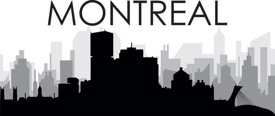 Black cityscape skyline panorama with gray misty city buildings background of the MONTREAL, CANADA with a city name tag