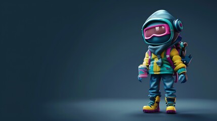 Little astronaut ready to explore the world. He is wearing a blue and yellow spacesuit with a pink scarf.