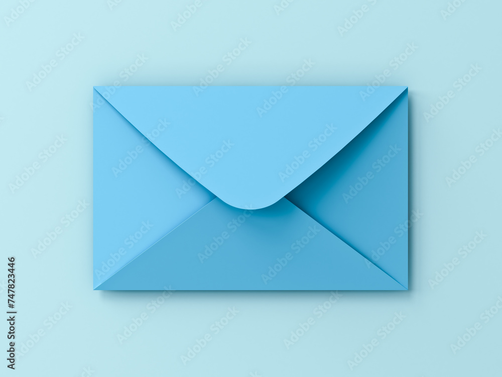 Poster 3d minimal blue mail icon or blue envelope on blue pastel color or cyan background with shadow lette