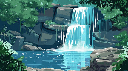 Illustration of a serene waterfall cascading into a pool