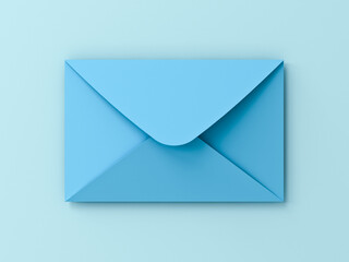 3d minimal blue mail icon or blue envelope on blue pastel color or cyan background with shadow letter e mail conceptual 3D rendering