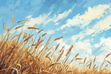 Fototapeta na wymiar Illustration of a serene wheat field with a gentle breeze