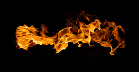 Fire and burning flame of explosive fireball isolated on dark background for graphic design usage