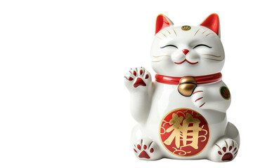 Fortune Cat Figurine On Transparent Background.