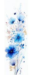 Obraz premium spring vertical blue watercolor painted delicate cornflower flower. spring concept, watercolor, draw, flowers, white background, isolated