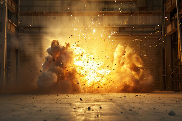 Intense scene of a thruster explosion, viewed from a safe distance, emphasizing the raw power of propulsion technology