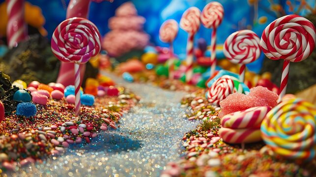 This is a magical and whimsical photo of a candy land.