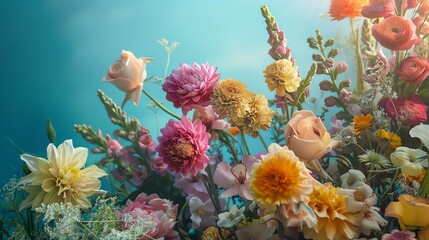 A beautiful bouquet of colorful flowers in full bloom against a soft, blurry background. The perfect image for a spring or summer day.