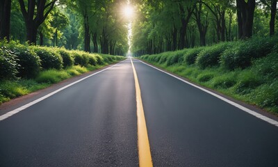 Fototapeta premium Peaceful Road Amidst Lush Green Trees