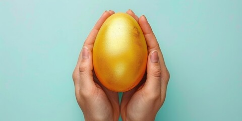 Securely Holding a Golden Egg, a Metaphor for Wise Investments and Protecting Wealth, Generative AI - obrazy, fototapety, plakaty