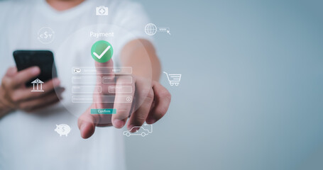 Online payment, Business people using mobile smart phone, Online shopping, Digital online payment...
