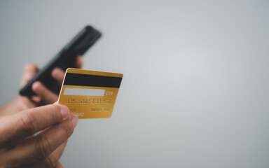 Online payment, Man using mobile smartphone and credit card for online shopping, Digital online...