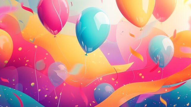 This is a colorful and festive image of a bunch of balloons floating up in the air.