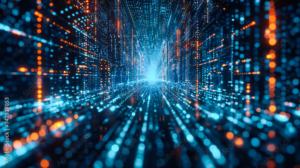 Poster digital network and cyberspace concept, abstract futuristic background with blue lines and dots, tec