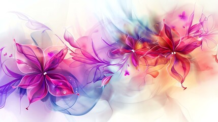 Elegant floral background with beautiful translucent flowers. Delicate petals in shades of purple, pink and blue.