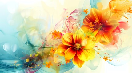 Fototapeta na wymiar Abstract floral background with bright orange and yellow flowers. The petals are delicate and detailed, and the colors are vibrant and eye-catching.