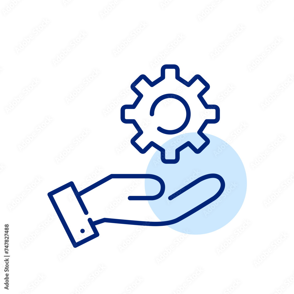 Poster hand holding a cogwheel. manual control and precision. hands-on customization and adjustment pixel p