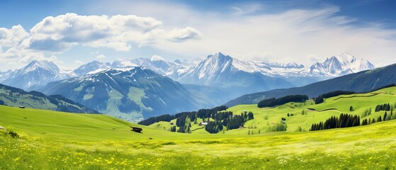 Serene Springtime: Alpine Meadows in Bloom, Canon RF 50mm Capture - obrazy, fototapety, plakaty