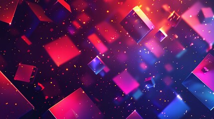 3D rendering of a colorful array of floating cubes against a dark background.