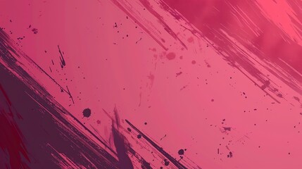 Abstract painting with a deep pink background and a light pink foreground, with a few splatters of...