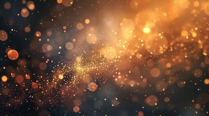 Abstract glowing gold particles with a dark background. The particles are bright and eye-catching, and they create a sense of excitement and wonder. - obrazy, fototapety, plakaty
