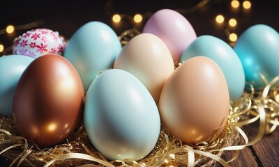 Fototapeta na wymiar Colorful Decorated Easter Eggs Nest