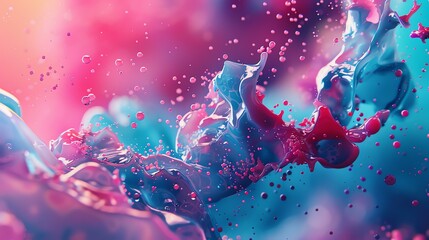 3D rendering of a colorful liquid. The liquid is pink and blue and has a smooth, glossy surface. The liquid is in motion. - obrazy, fototapety, plakaty