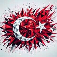 Turkey national flag in Polyart style, made up of geometric polygons, digital art. Created with generative AI