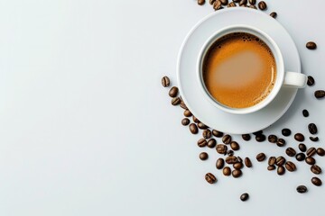 Fototapeta premium A simple, elegant coffee cup filled with black coffee, against a blank background, emphasizing minimalism and serenity