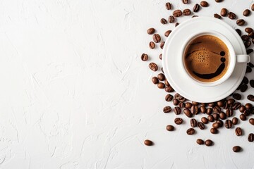 Obraz premium A simple, elegant coffee cup filled with black coffee, against a blank background, emphasizing minimalism and serenity