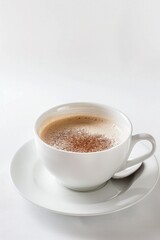 A simple, elegant coffee cup filled with black coffee, against a blank background, emphasizing minimalism and serenity