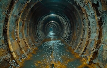 underground concrete sewer, heating duct, or water supply tube that is vaulted - obrazy, fototapety, plakaty