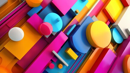 Colorful 3D geometric shapes. Abstract background with bright colors. Can be used as a cover for a book, a website, or a presentation.