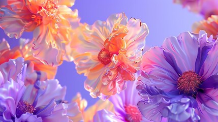3D rendering of a colorful flower with a gradient of orange, pink, and purple.