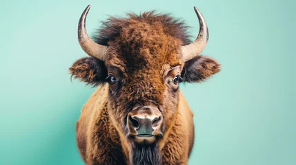 Poster **Image description:**  A close-up of a bison's face. The bison is looking at the camera with a calm expression. © Nijat