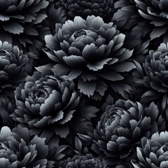 Fototapeta na wymiar peonies black pattern flowers background illustration