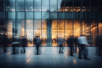 people workers in an office building moving from one place to another in a long exposure photograph
