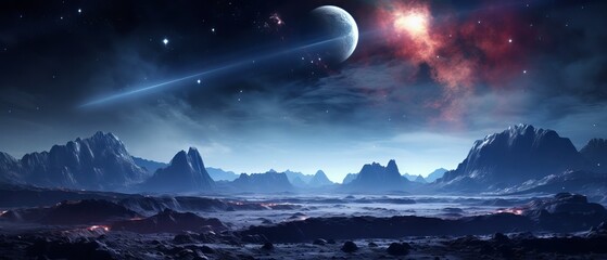 Otherworldly Landscape: Stunning View of Alien Planet, Stars, and Nebulas - Canon RF 50mm f/1.2L USM Captured