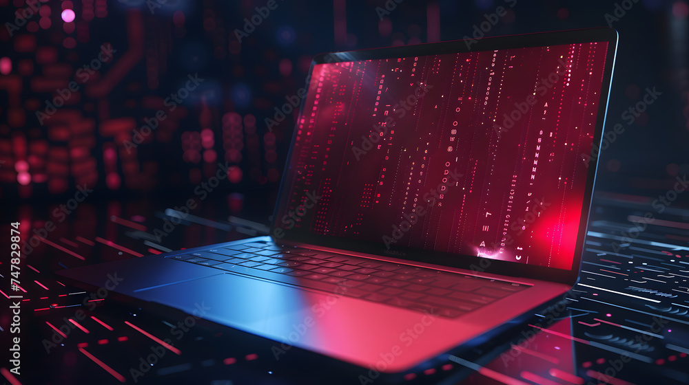 Poster laptop with red binary code on the screen