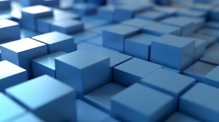 Blue abstract background of randomly sized cubes. 3d rendering illustration.