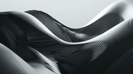 Black and white abstract 3d rendering of a parametric surface. The smooth, undulating waves create...