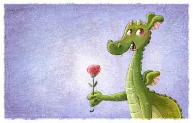 Sant Jordi dragon holding a rose