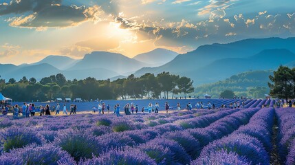A beautiful summer landscape with a field of lavender in bloom.