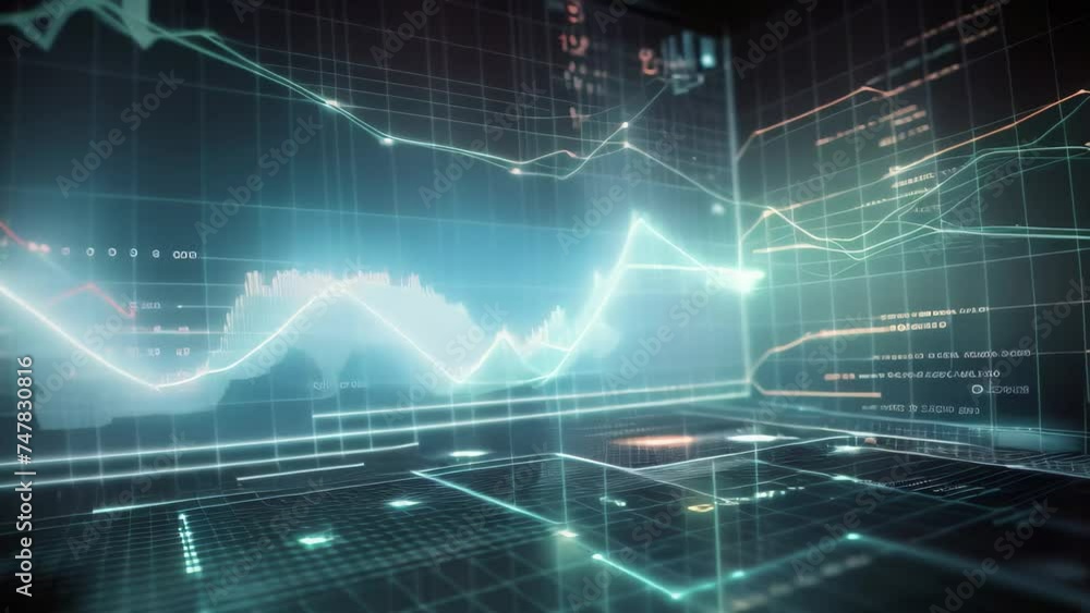 Poster digital background image with forex chart and graphs. 3d rendering, financial graphs glowing lines a
