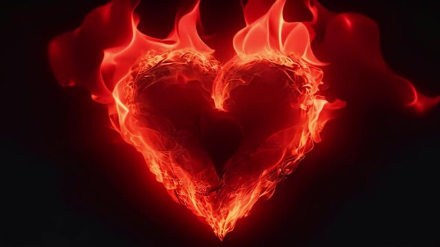 Burning heart on a black background. The concept of love and romance. Fire heart on a dark background, AI Generated